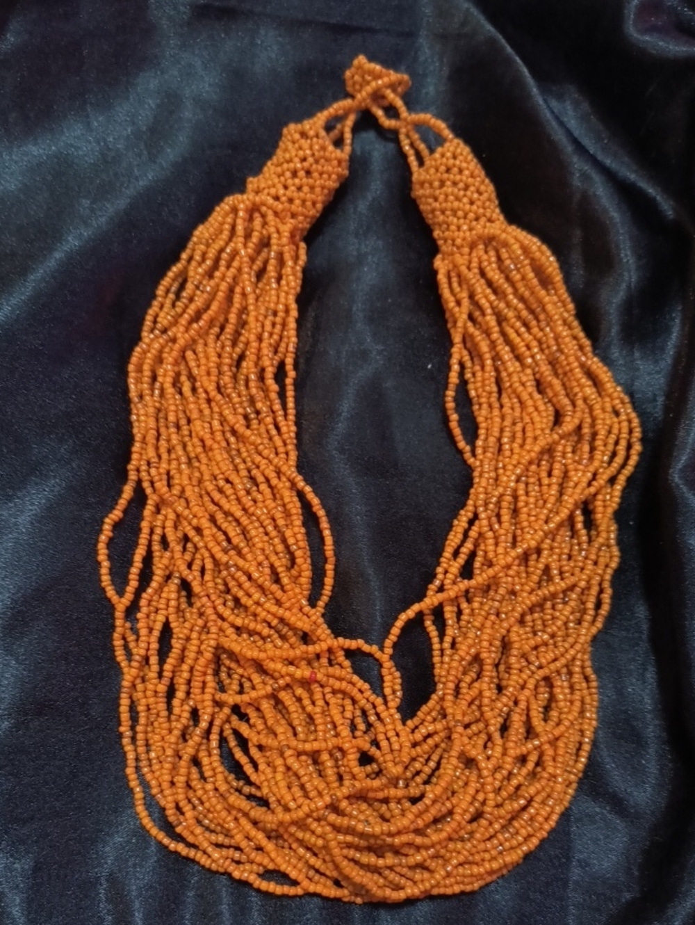 Vintage African Handmade Pumpkin Orange 40-Strand Beaded Necklace